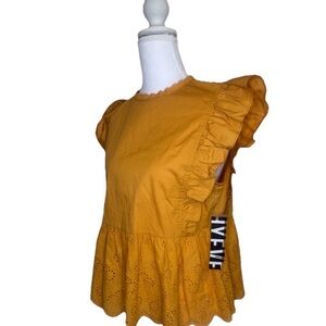 Fashion on Earth Mustard Ruffle Sleeve Peplum Top S